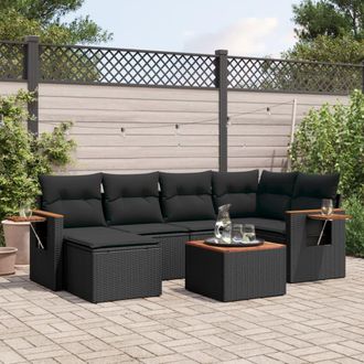 vidaXL Set De Comedor De Jard&iacute;n 7 Pzas Y Cojines Rat&aacute;n Sint&eacute;tico Negro Vidaxl