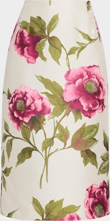 Carolina Herrera Floral Jacquard Midi Pencil Skirt