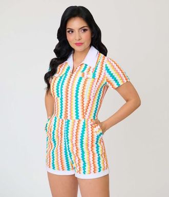 Unique Vintage 1960s Mia Romper in White W/Colored Stripe at Nordstrom, Size Large