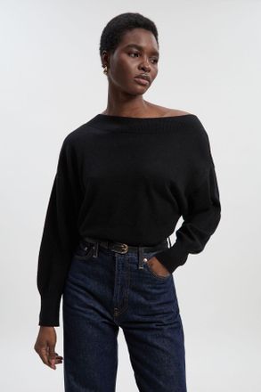 Karen Millen Womens Cashmere Blend Off The Shoulder Knit Top - Black Wool - Size X-Small