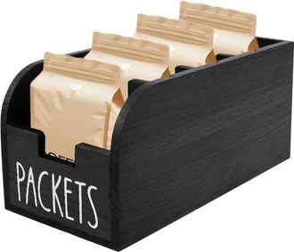 No Brand Caja Para T&eacute; Con 4 Compartimentos - Soporte De Madera Para Guardar T&eacute; - Cajas Negras Para Bolsitas De T&eacute; - Almacenamiento De T&eacute; Para C&aacute;psulas De Caf&eacute; 