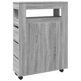 vidaXL Armario De Ba&ntilde;o Estrecho Con Ruedas Madera Gris Sonoma Vidaxl