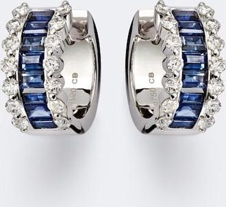 Bucherer Baguette Love 18kt white gold hoop earrings with sapphires and diamonds