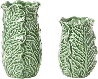 Two's Company Set Of 2 Cruciferous Leaf Textured Vases