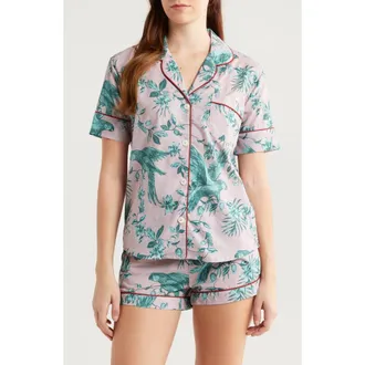 Desmond & Dempsey Print Cotton Short Pajamas in Pink/green at Nordstrom, Size X-Small