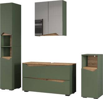 Vicco Conjunto De Muebles De Ba&ntilde;o Marelle, Verde/roble Artesanal, 4 Piezas, Vicco
