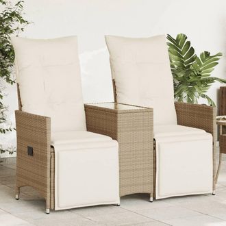 vidaXL Sof&aacute; De Jard&iacute;n Reclinable De 2 Plazas Con Mesa Rat&aacute;n Pe Beige Vidaxl