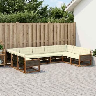 vidaXL Vidaxl Set Di Divani Da Esterno 9 Pz Naturale E Crema