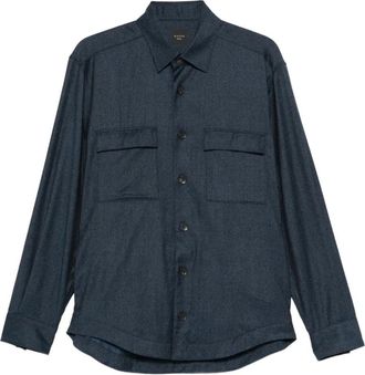 Xacus flap-pocket shirt - men - Linen/Flax - M - Blue
