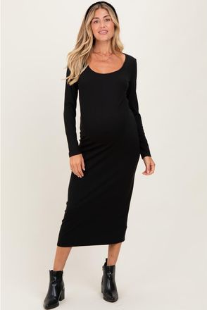 Pinkblush Scoop Neck Long Sleeve Midi Dress in Black at Nordstrom, Size X-Large