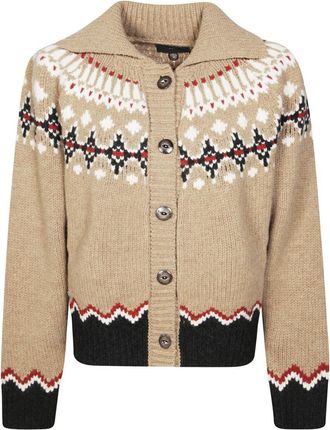 Alanui Button-Down Cardigan With Contrasting Zigzag Detailing