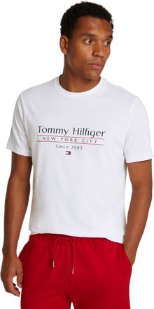 Tommy Hilfiger Mens Short Sleeve Round Neck Centre Stack T-Shirt, White (White), S