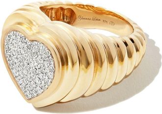 Yvonne Léon 9kt yellow gold Heart diamond signet ring - women - Diamond/9kt Yellow Gold - 54