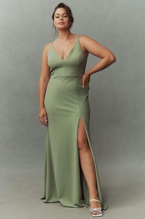 BHLDN Stella Sleeveless V-Neck Stretch Crepe Maxi Dress