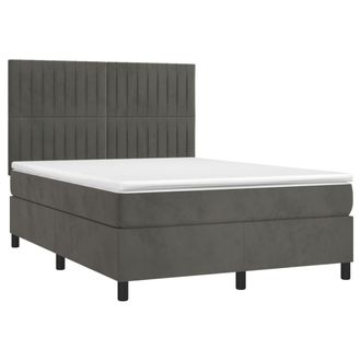 vidaXL Cama Box Spring Colch&oacute;n Y Led Terciopelo Gris Oscuro 140x190 Cm Vidaxl