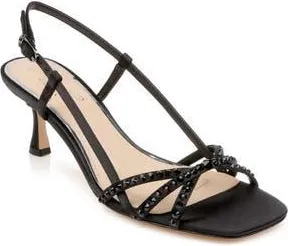 Badgley Mischka Isabela Studded Slingback Sandal in Black Satin at Nordstrom Rack, Size 9.5