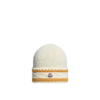 Moncler Striped Wool & Cotton Blend Beanie White Size One size