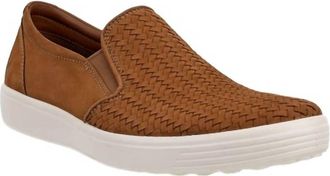 Ecco Mens Soft 7 Woven Slip On In Camel