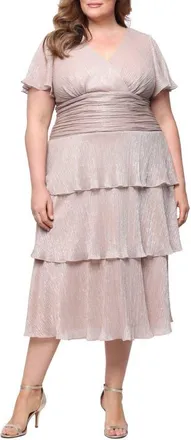 S.L. Fashions Metallic Surplice Neck Dress in Gold at Nordstrom, Size 20W