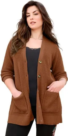 Roaman's Waffle Button Front Cardigan in Cognac at Nordstrom, Size Medium