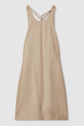 Reiss Womens Beige Wool Woven Strappy Tie Back Mini Dress, Size: 8