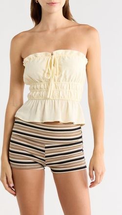 PacSun Paige Smocked Crop Top in Vanilla at Nordstrom, Size Xx-Small