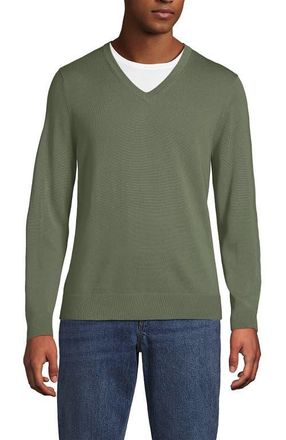 Lands End Fine Gauge Cotton V Neck Sweater in Sage at Nordstrom, Size Xx-Large