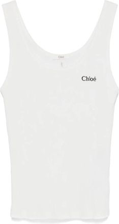 Chlo&eacute; Logo Jersey Tanktop - Dames - Tops zonder mouwen - Wit - L - Katoen - Tops