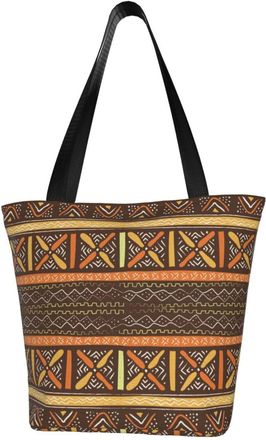 AOOEDM Tote Bag Orange African Stripe Shopping Bags Small Reusable Market Bag Beach Tote Bags Travel Totes