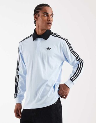 adidas Originals Polo a maniche lunghe azzurra con tre strisce-Blu
