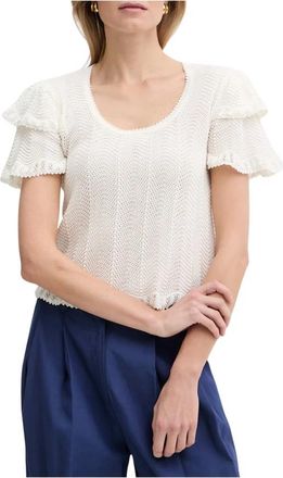 Twinset Minimalistische Katoenen Trui - Dames - Ronde hals truien - Beige - M - Katoen - Truien & Vesten