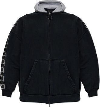 Balenciaga Stripe Patched Hood Zip-up Hoodie - Heren - Vesten met rits - Zwart - L - Katoen - Hoodies & sweatvesten