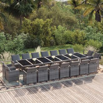 vidaXL Set De Comedor Jard&iacute;n 19 Pzas Con Cojines Rat&aacute;n Sint&eacute;tico Gris Vidaxl