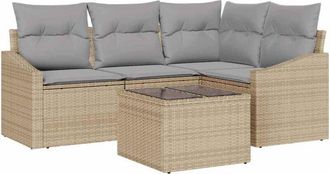 vidaXL Garden Sofa Set 5 pcs Beige and Light Grey Poly Rattan vidaXL