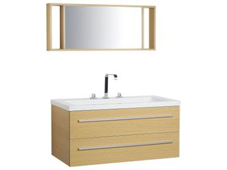 Beliani Mobiletto Lavabo Beige E Argento A 2 Cassetti Con Specchio Moderno Almeria