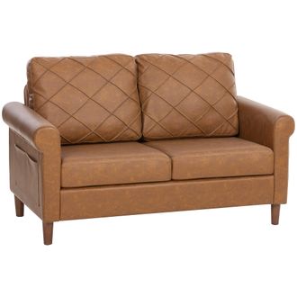 OEM Sof&aacute; De 2 Plazas De Pu Con Patas De Madera Respaldo Con Costuras Sof&aacute; Moderno Para Sal&oacute;n Dormitorio Marr&oacute;n