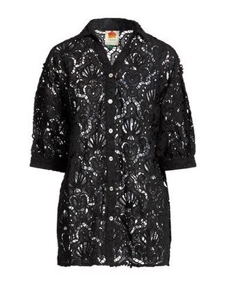 Farm Rio BLACK SEASHELL EYELET SHIRT