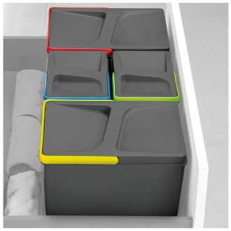 Emuca Kit De Contenedores De Reciclaje Para Caj&oacute;n De Cocina Con Base Recycle Altura 216mm, 2x12litros, 2x6litros, M&oacute;dulo 800mm, Pl&aacute;stico Gris Antracita - Em