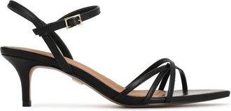 Kazar Sandaal met spitse neus en gekruiste bandjes - Dames - Sandalen met hakken - Zwart - 40 EU - Leer - Schoenen