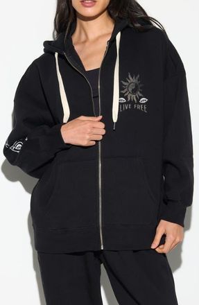 Spiritual Gangster Live Free Boyfriend Cotton Zip Hoodie in Black at Nordstrom, Size X-Small