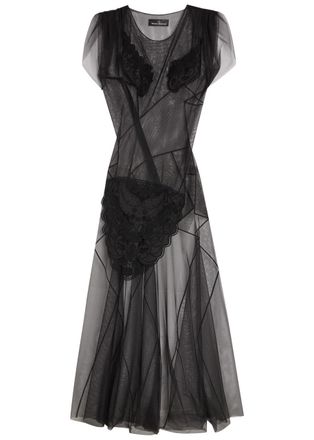 Vivienne Westwood Justina Embroidered-appliqu&eacute; Mesh Maxi Dress - Black - 38 (UK6 / XS)