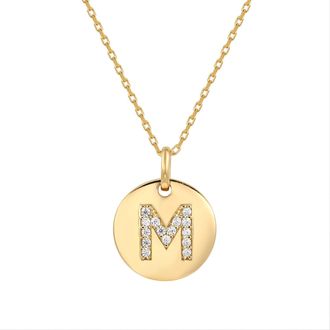 Suzy Levian Yellow Sterling Silver Cubic Zirconia Letter Initial Disc Pendant