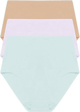 Natori Bliss Bare Cotton High Waist Brief 3-Pack Womens Underwear Cloud Green/Pale Purple/Cafe : L (Womens 14-16), Cotton/Elastane/Lycra