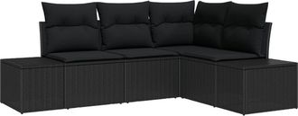 vidaXL Conjunto De Sof&aacute; De Jard&iacute;n 4 Pcs Negro Rat&aacute;n Sint&eacute;tico Vidaxl