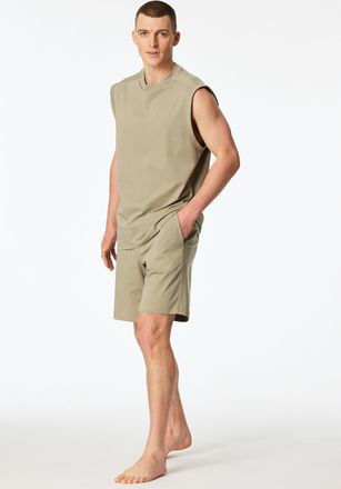 Schiesser Shorty SCHIESSER Modern Nightwear, Herren, Gr. 48, 713, gr&uuml;n, Single Jersey, Obermaterial: 73% Baumwolle, 27% Polyester, bequem kurz, Rundhals, Homewe