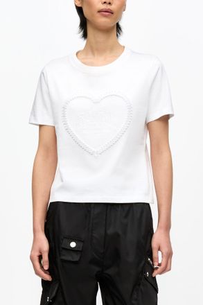 Ganni White Cropped Heart T-shirt - Size XXS Organic Cotton