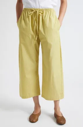 Leset Yoshi Stripe Cotton Blend Drawstring Pants in Lemon/chocolate Stripe at Nordstrom, Size X-Large