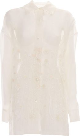 P.A.R.O.S.H. Sheer Silk Shirt With Floral Embroidery