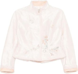 Shiatzy Chen Scape-of-Curve cropped jacket - women - Mulberry Silk/Mulberry Silk/Polyester/Cotton - 38 - Pink