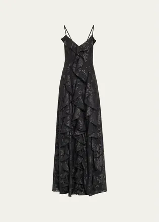 Ramy Brook Penelope Flocked Ruffled Gown